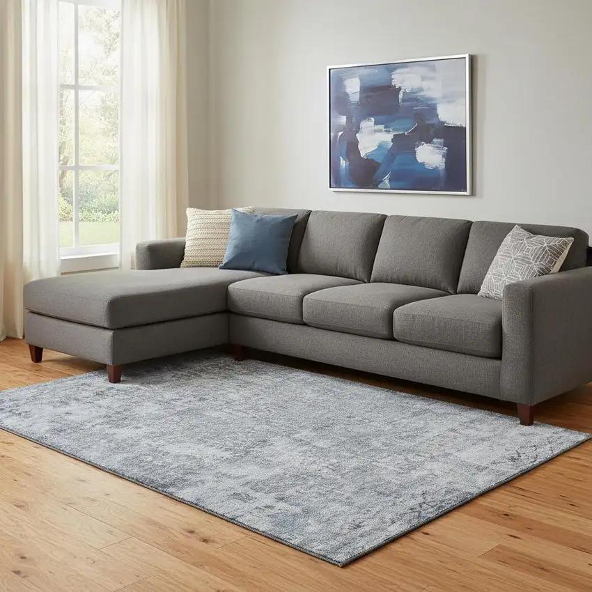 Denim Blue And Ivory Oriental Washable Area Rug With UV Protection Photo 2