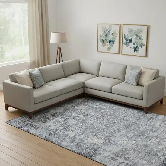 Denim Blue And Ivory Oriental Washable Area Rug With UV Protection Photo 2