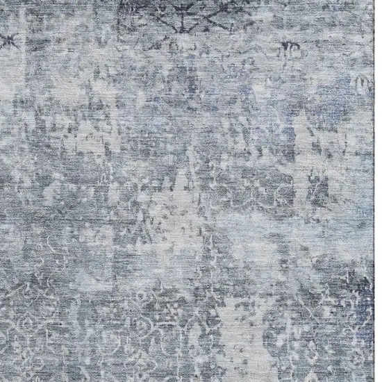 Denim Blue And Ivory Oriental Washable Area Rug With UV Protection Photo 3