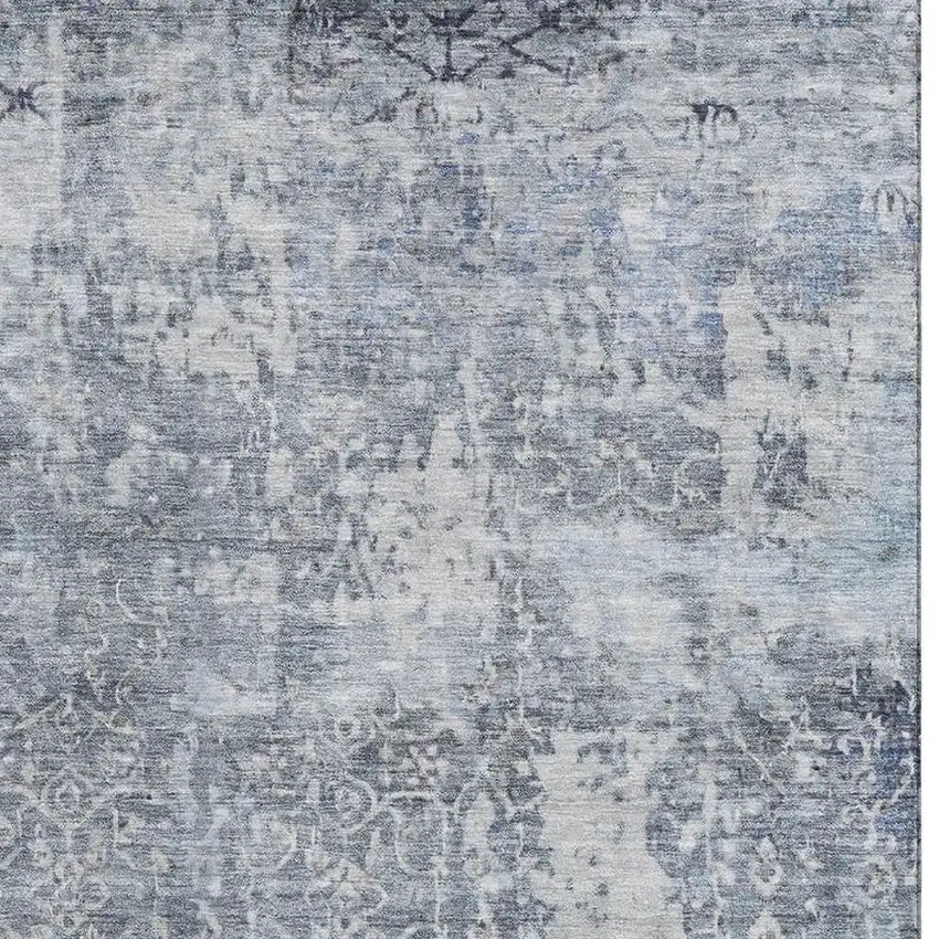 Denim Blue And Ivory Oriental Washable Area Rug With UV Protection Photo 3