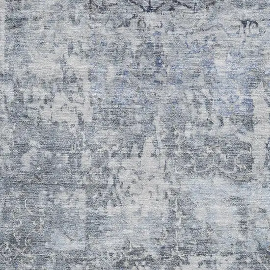 Denim Blue And Ivory Oriental Washable Area Rug With UV Protection Photo 2