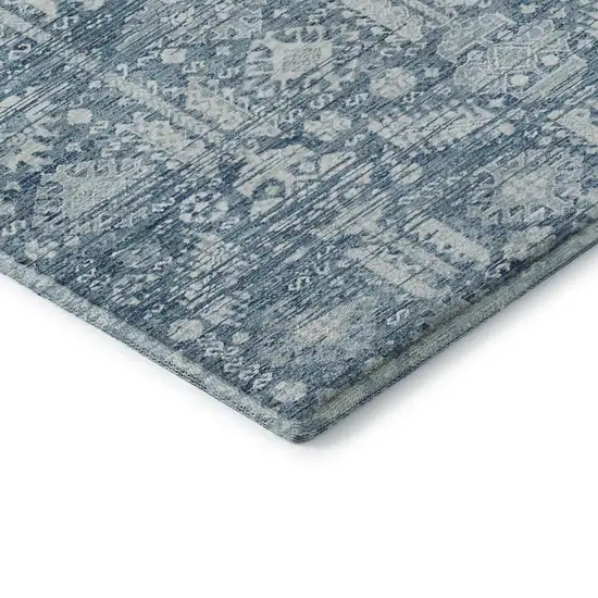 Denim Blue And Ivory Oriental Washable Area Rug With UV Protection Photo 7
