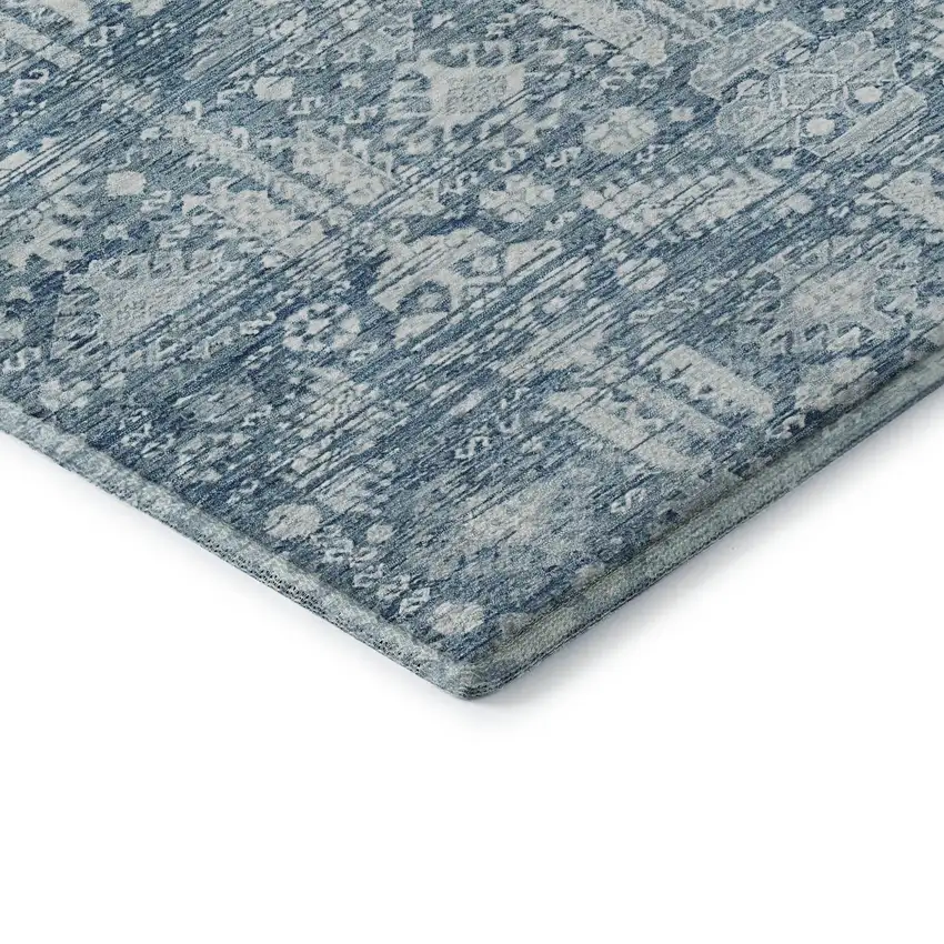 Denim Blue And Ivory Oriental Washable Area Rug With UV Protection Photo 7