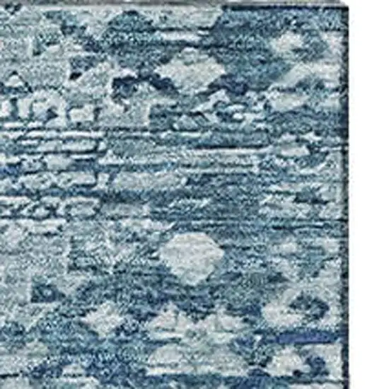 Denim Blue And Ivory Oriental Washable Area Rug With UV Protection Photo 2