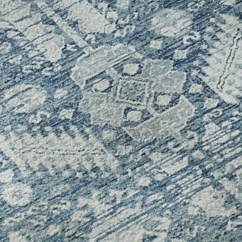 Denim Blue And Ivory Oriental Washable Area Rug With UV Protection Photo 9