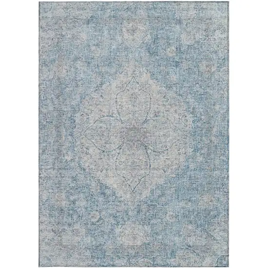 Denim Blue And Ivory Oriental Washable Indoor Outdoor Area Rug Photo 3