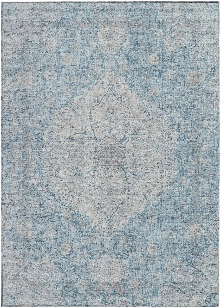 Denim Blue And Ivory Oriental Washable Indoor Outdoor Area Rug Photo 3
