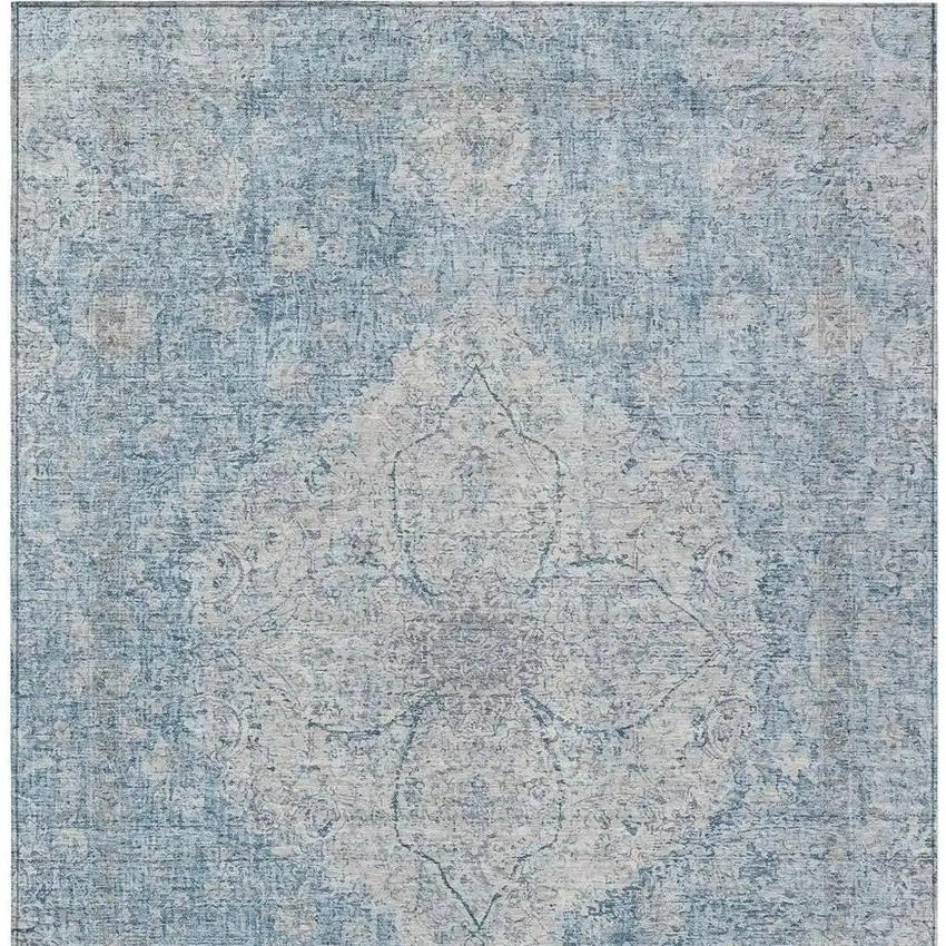 Denim Blue And Ivory Oriental Washable Indoor Outdoor Area Rug Photo 5