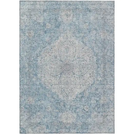 Denim Blue And Ivory Oriental Washable Indoor Outdoor Area Rug Photo 1