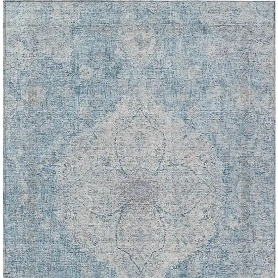 Denim Blue And Ivory Oriental Washable Indoor Outdoor Area Rug Photo 5