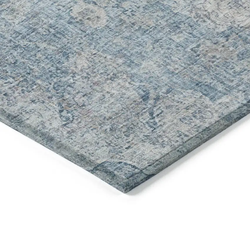 Denim Blue And Ivory Oriental Washable Indoor Outdoor Area Rug Photo 3