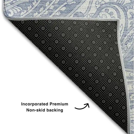Denim Blue And Ivory Paisley Washable Area Rug With UV Protection Photo 6