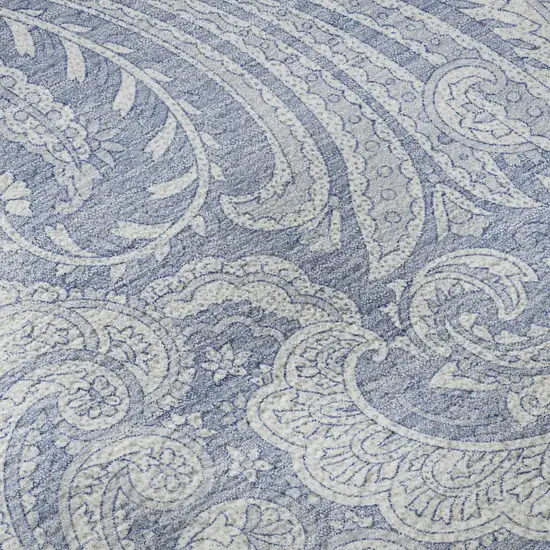 Denim Blue And Ivory Paisley Washable Area Rug With UV Protection Photo 9
