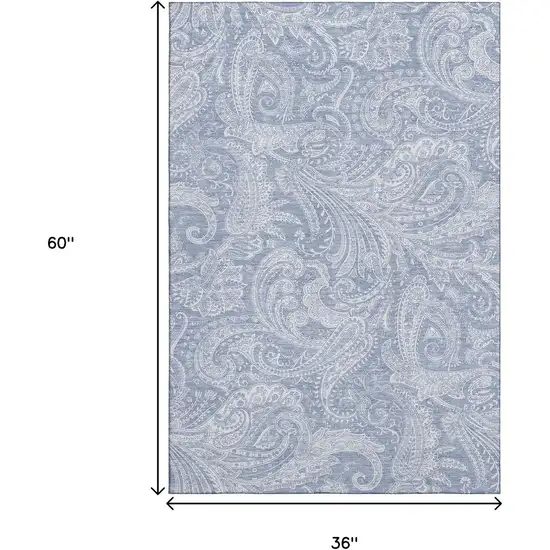 Denim Blue And Ivory Paisley Washable Area Rug With UV Protection Photo 3
