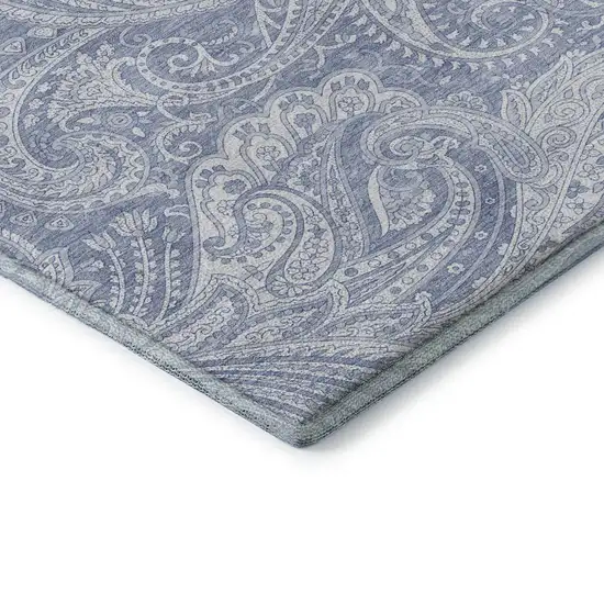 Denim Blue And Ivory Paisley Washable Area Rug With UV Protection Photo 7