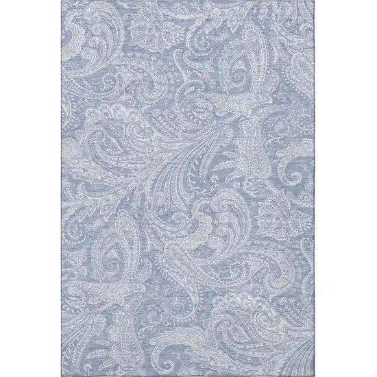 Denim Blue And Ivory Paisley Washable Area Rug With UV Protection Photo 3
