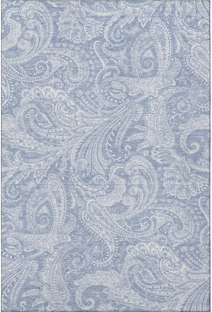 Denim Blue And Ivory Paisley Washable Area Rug With UV Protection Photo 3