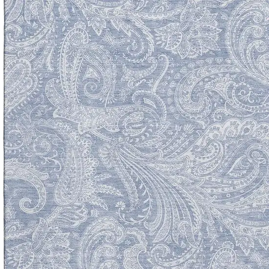 Denim Blue And Ivory Paisley Washable Area Rug With UV Protection Photo 3