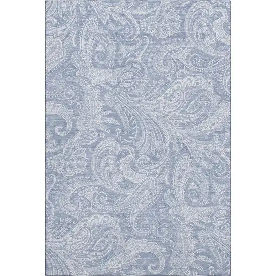 Denim Blue And Ivory Paisley Washable Area Rug With UV Protection Photo 1