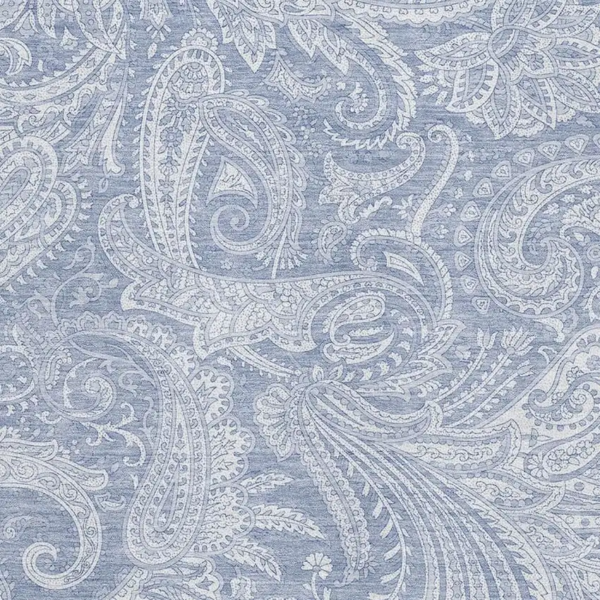 Denim Blue And Ivory Paisley Washable Area Rug With UV Protection Photo 2