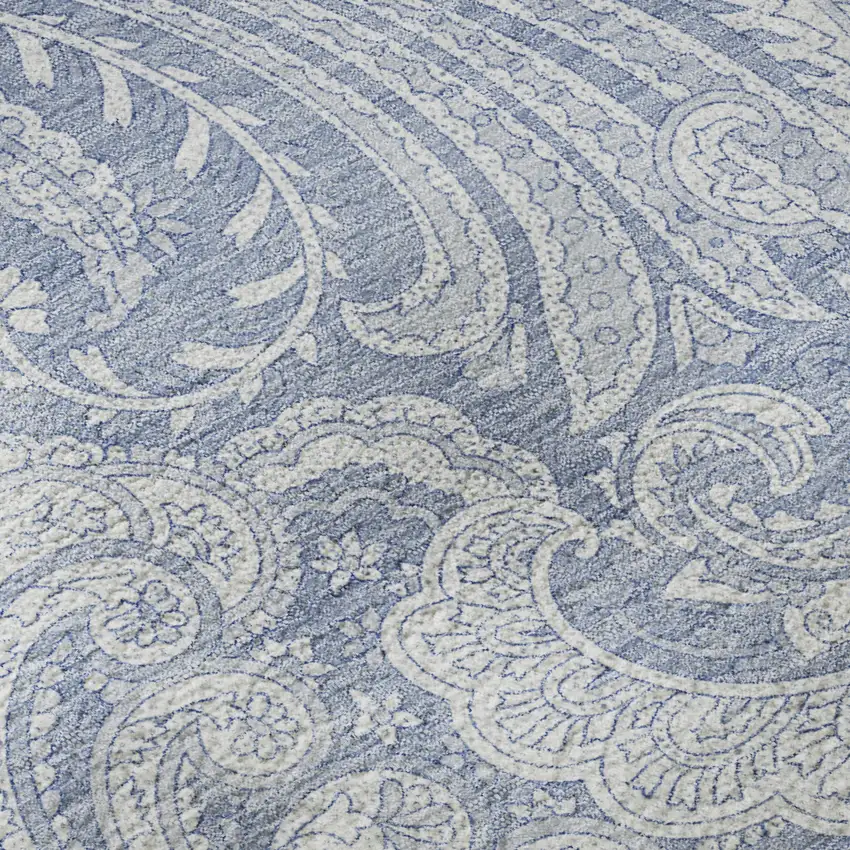 Denim Blue And Ivory Paisley Washable Area Rug With UV Protection Photo 9