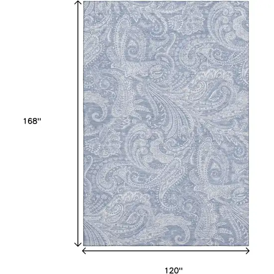 Denim Blue And Ivory Paisley Washable Area Rug With UV Protection Photo 3