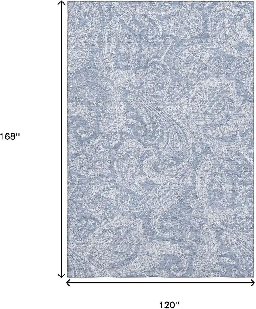 Denim Blue And Ivory Paisley Washable Area Rug With UV Protection Photo 3