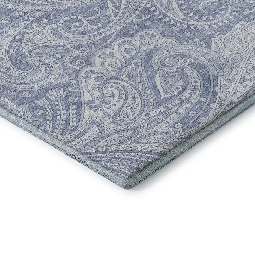 Denim Blue And Ivory Paisley Washable Area Rug With UV Protection Photo 7