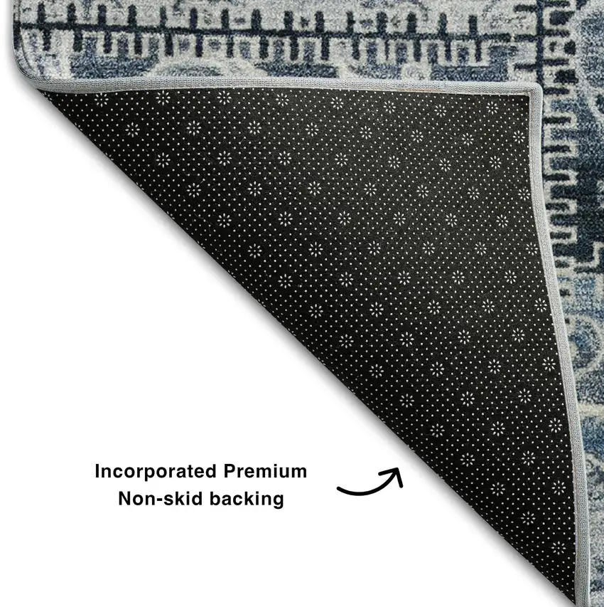 Denim Blue And Ivory Patchwork Washable Area Rug With UV Protection Photo 8