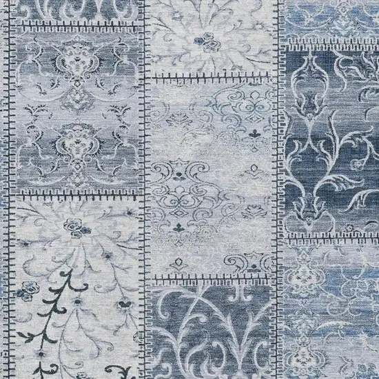 Denim Blue And Ivory Patchwork Washable Area Rug With UV Protection Photo 4