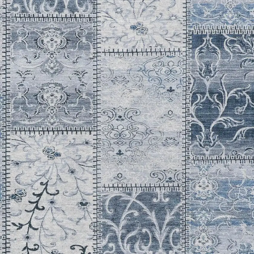 Denim Blue And Ivory Patchwork Washable Area Rug With UV Protection Photo 4