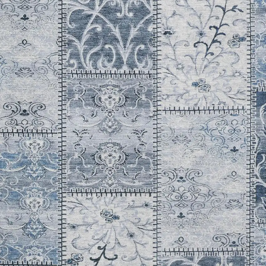 Denim Blue And Ivory Patchwork Washable Area Rug With UV Protection Photo 3