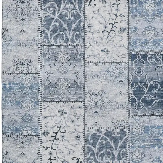 Denim Blue And Ivory Patchwork Washable Area Rug With UV Protection Photo 4