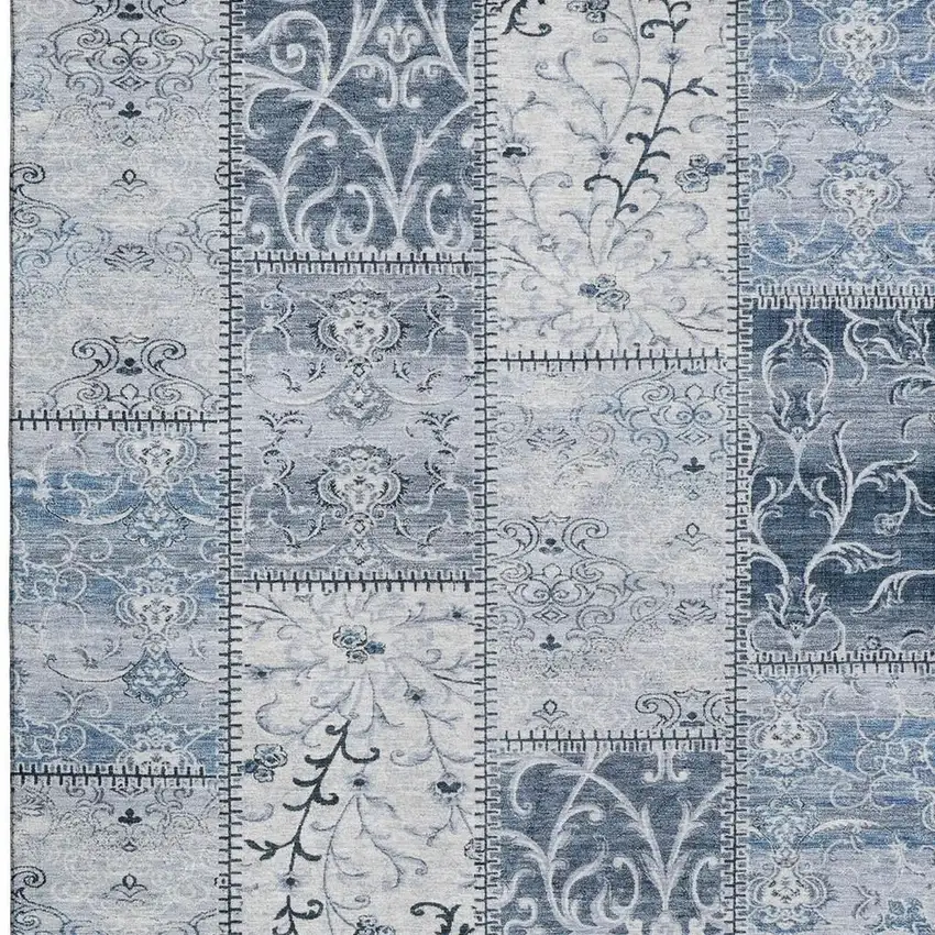 Denim Blue And Ivory Patchwork Washable Area Rug With UV Protection Photo 4