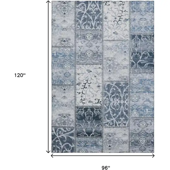 Denim Blue And Ivory Patchwork Washable Area Rug With UV Protection Photo 3