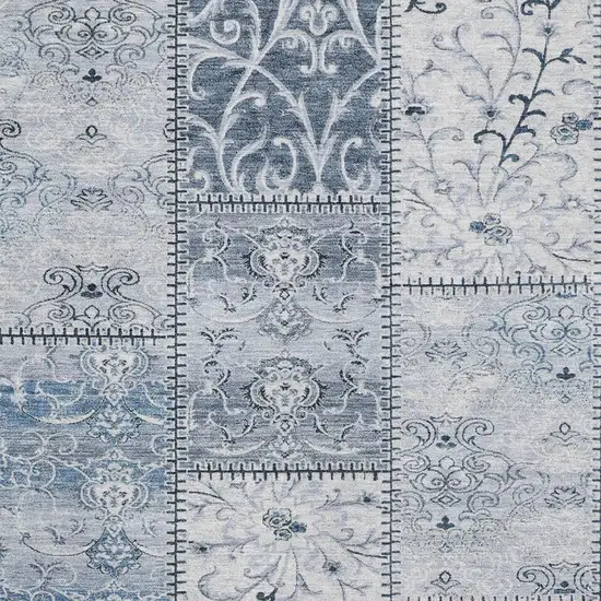 Denim Blue And Ivory Patchwork Washable Area Rug With UV Protection Photo 3