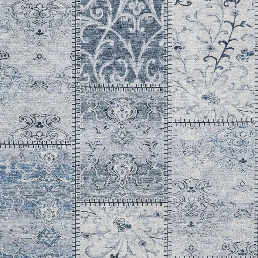 Denim Blue And Ivory Patchwork Washable Area Rug With UV Protection Photo 3