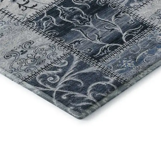 Denim Blue And Ivory Patchwork Washable Area Rug With UV Protection Photo 8