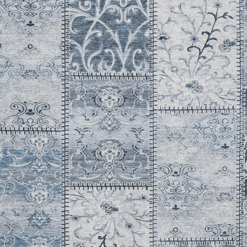 Denim Blue And Ivory Patchwork Washable Area Rug With UV Protection Photo 3