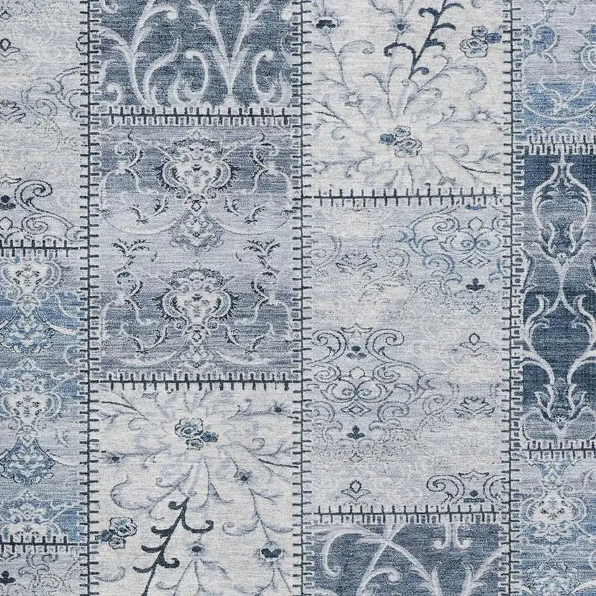 Denim Blue And Ivory Patchwork Washable Area Rug With UV Protection Photo 3