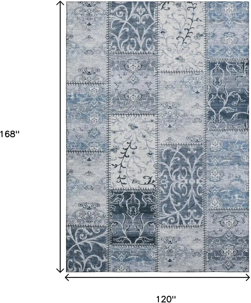 Denim Blue And Ivory Patchwork Washable Area Rug With UV Protection Photo 3