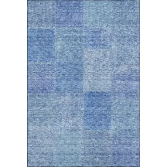 Denim Blue And Ivory Patchwork Washable Area Rug With UV Protection Photo 1
