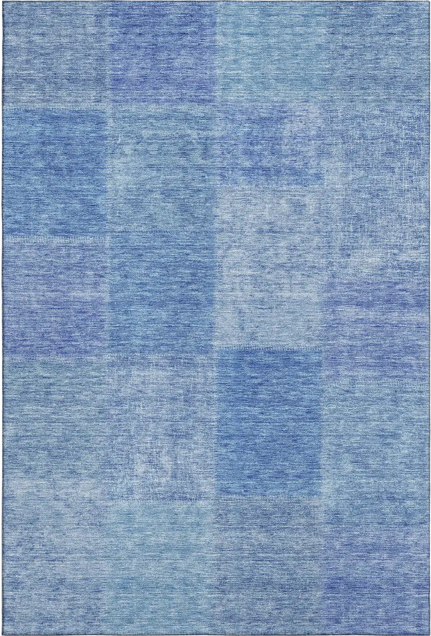 Denim Blue And Ivory Patchwork Washable Area Rug With UV Protection Photo 1