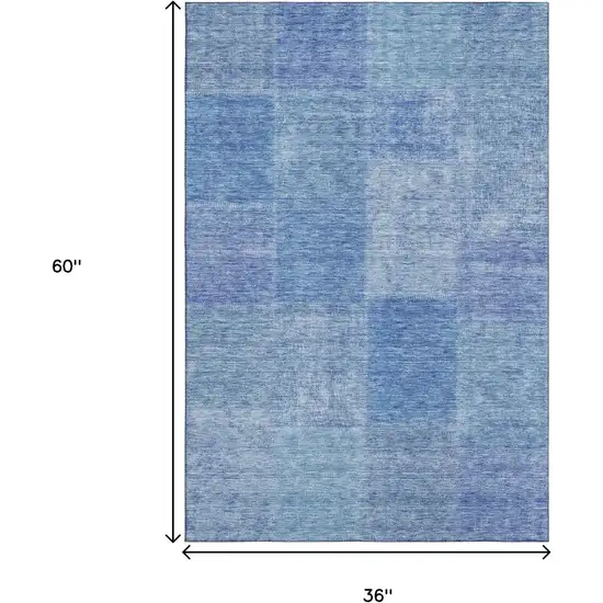 Denim Blue And Ivory Patchwork Washable Area Rug With UV Protection Photo 5