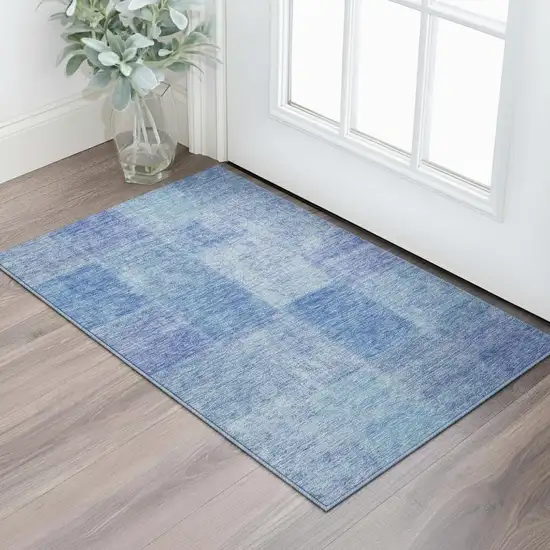 Denim Blue And Ivory Patchwork Washable Area Rug With UV Protection Photo 2