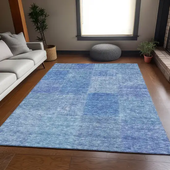Denim Blue And Ivory Patchwork Washable Area Rug With UV Protection Photo 5