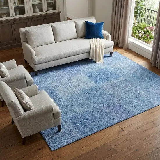 Denim Blue And Ivory Patchwork Washable Area Rug With UV Protection Photo 1