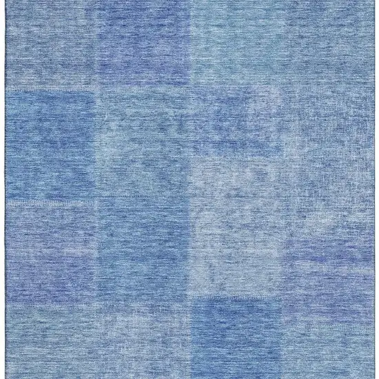 Denim Blue And Ivory Patchwork Washable Area Rug With UV Protection Photo 4