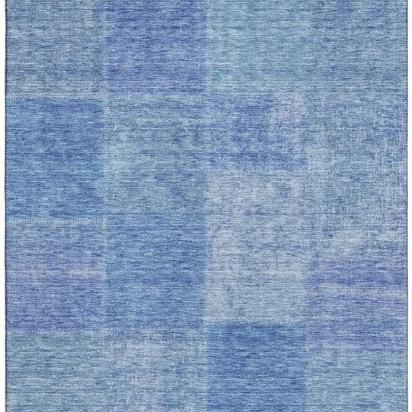 Denim Blue And Ivory Patchwork Washable Area Rug With UV Protection Photo 4