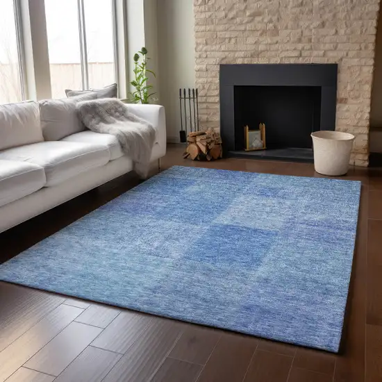 Denim Blue And Ivory Patchwork Washable Area Rug With UV Protection Photo 5
